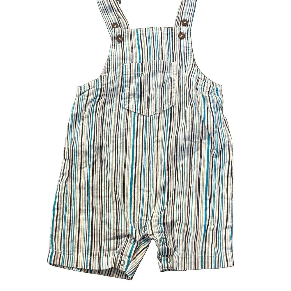Oliver & Rain Blue/White Striped Sleeveless Button Overall One-Piece 18M